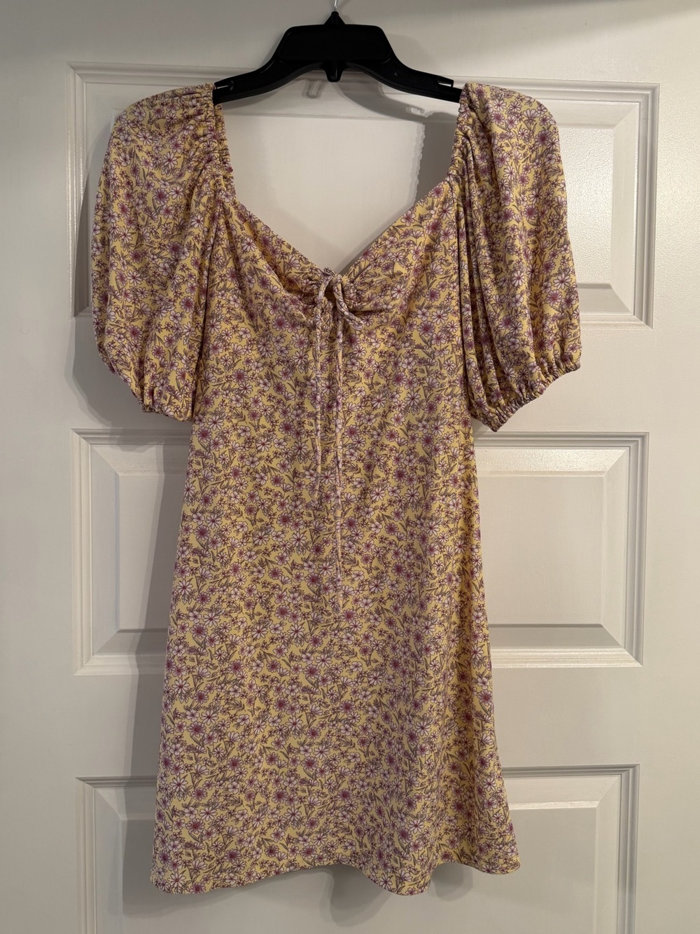 BeBop Yellow and Lavender Floral Puff-Sleeve Dress